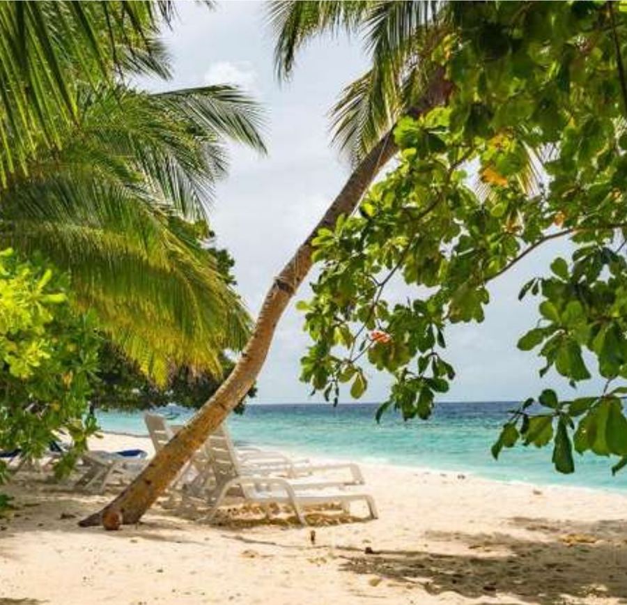 Ruhiger, palmengesäumter Strand auf Kudarikilu